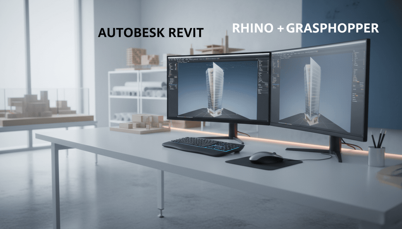 Architectural designer working on 3D modeling and visualization software in a professional studio