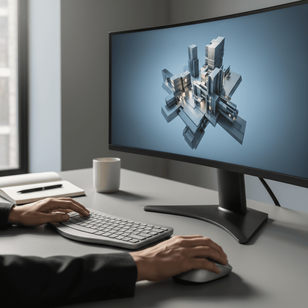 Designer working with SketchUp 3D modeling software