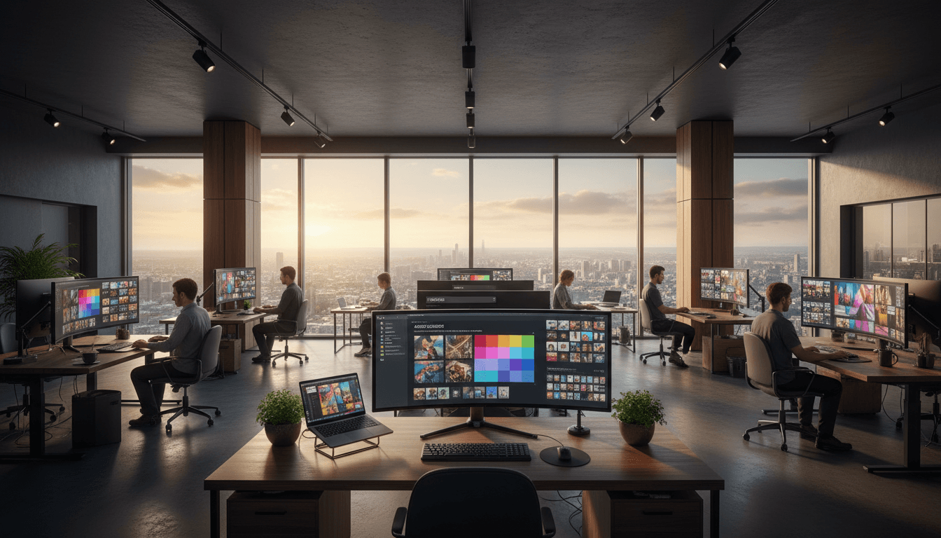 Photorealistic architectural rendering displayed on studio monitor